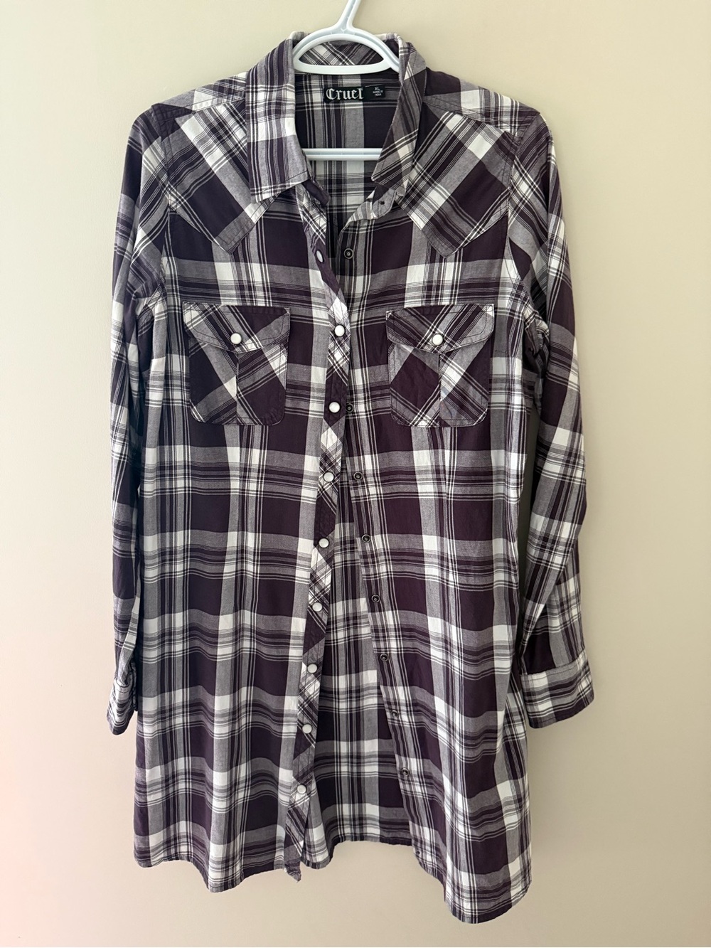 Cruel Purple & White Plaid Button-Up Shirt - Picture 1 of 3